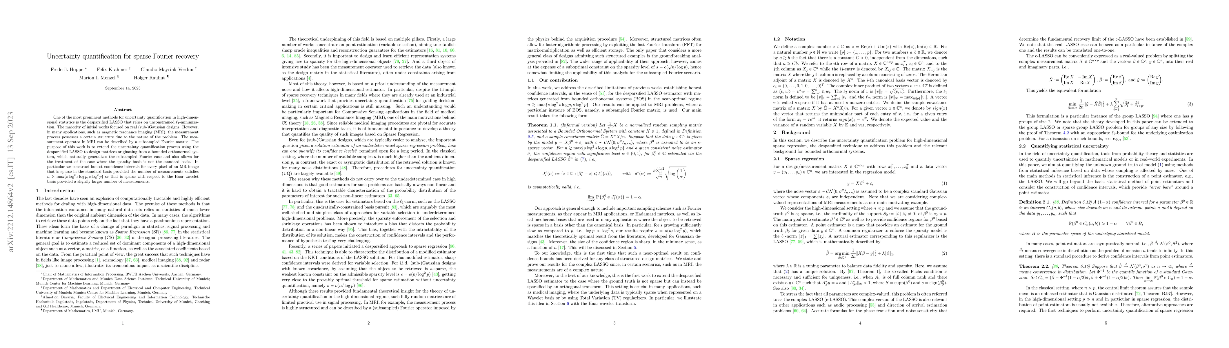 Thumbnail for Uncertainty quantification for sparse Fourier recovery