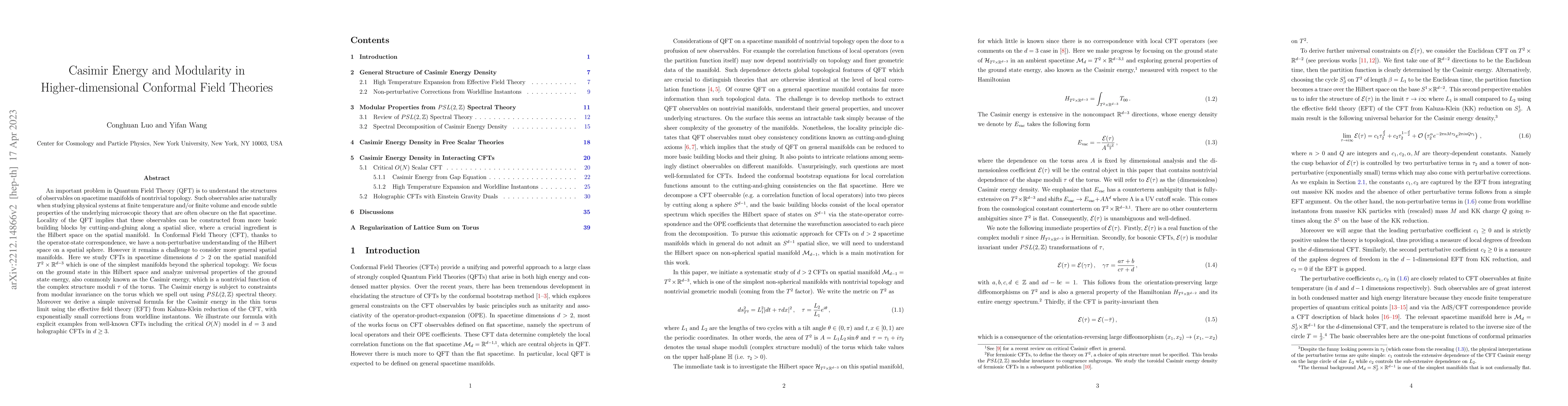 Thumbnail for Casimir Energy and Modularity in Higher-dimensional Conformal Field
  Theories
