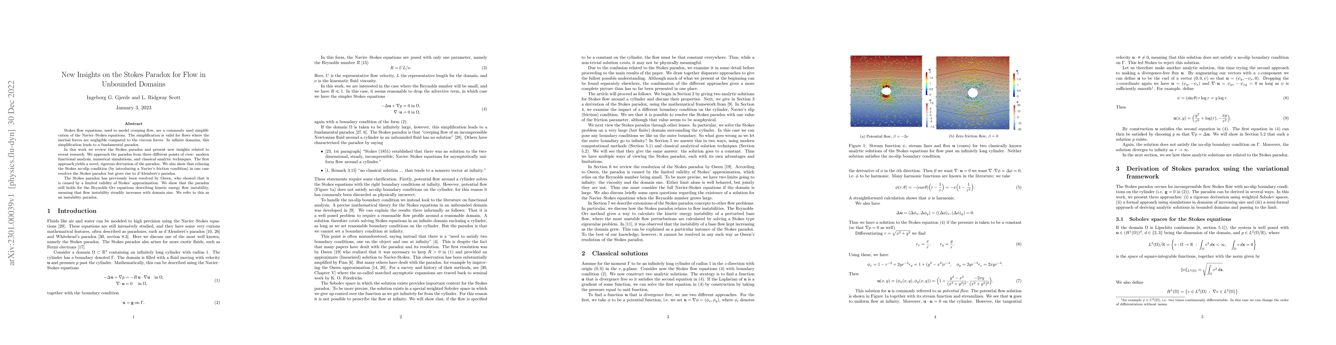 Thumbnail for New Insights on the Stokes Paradox for Flow in Unbounded Domains