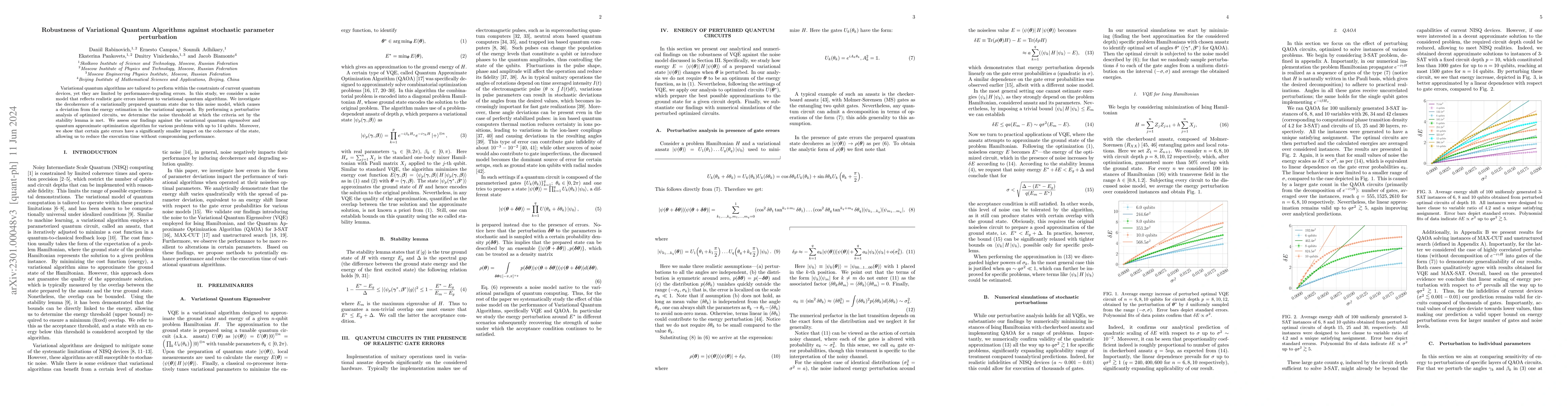 Thumbnail for Robustness of Variational Quantum Algorithms against stochastic
  parameter perturbation
