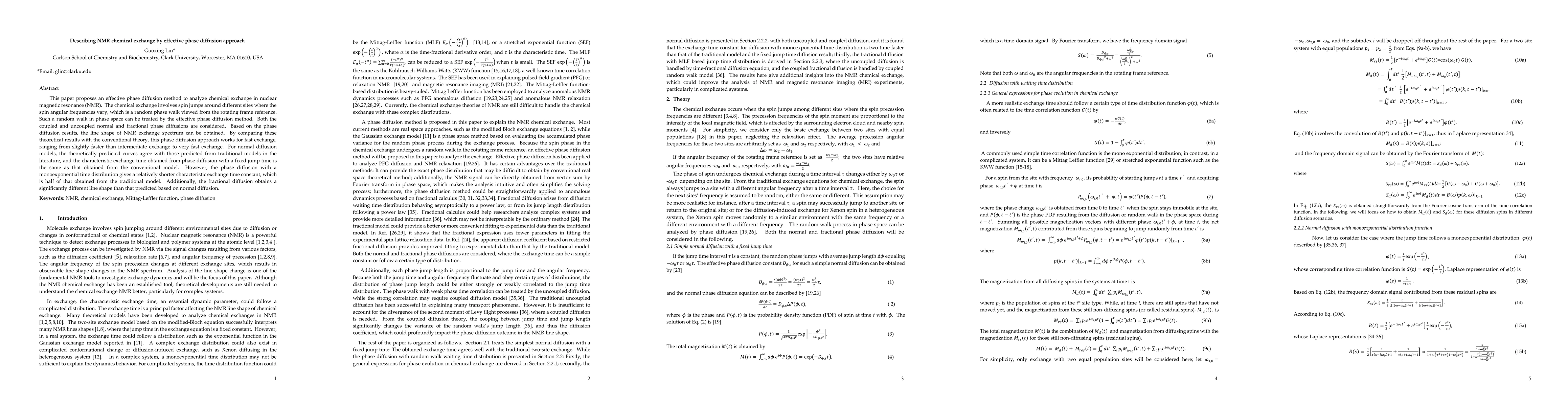 Thumbnail for Describing NMR chemical exchange by effective phase diffusion approach