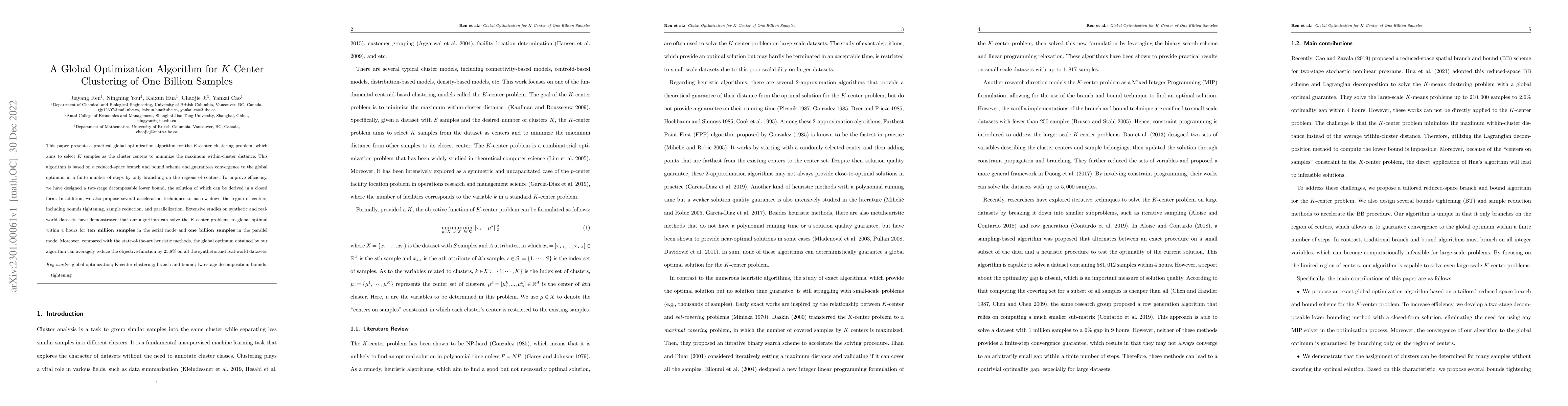 Thumbnail for A Global Optimization Algorithm for K-Center Clustering of One Billion
  Samples