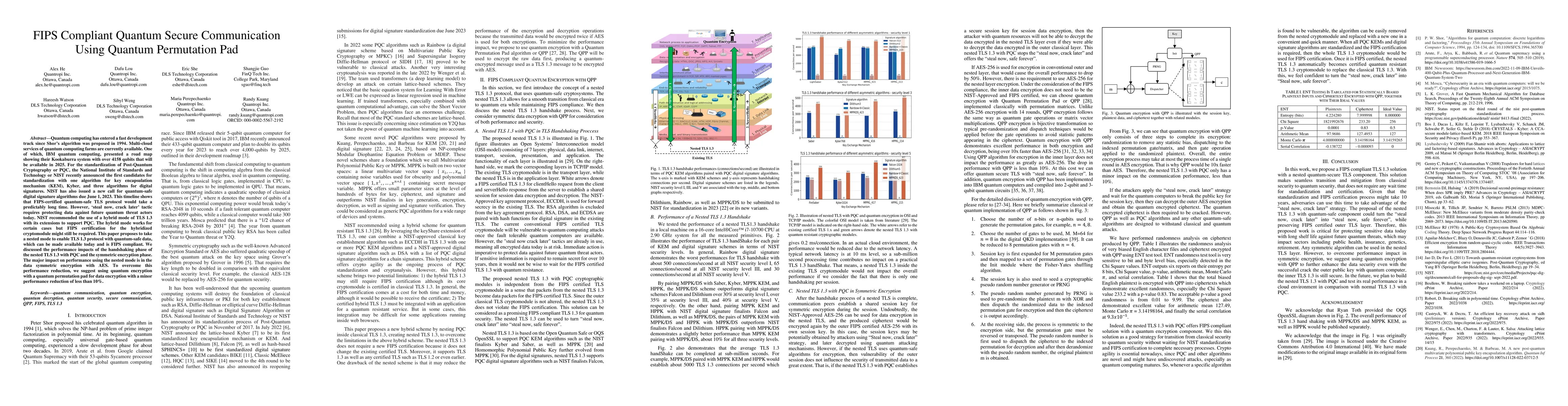 Thumbnail for FIPS Compliant Quantum Secure Communication using Quantum Permutation
  Pad