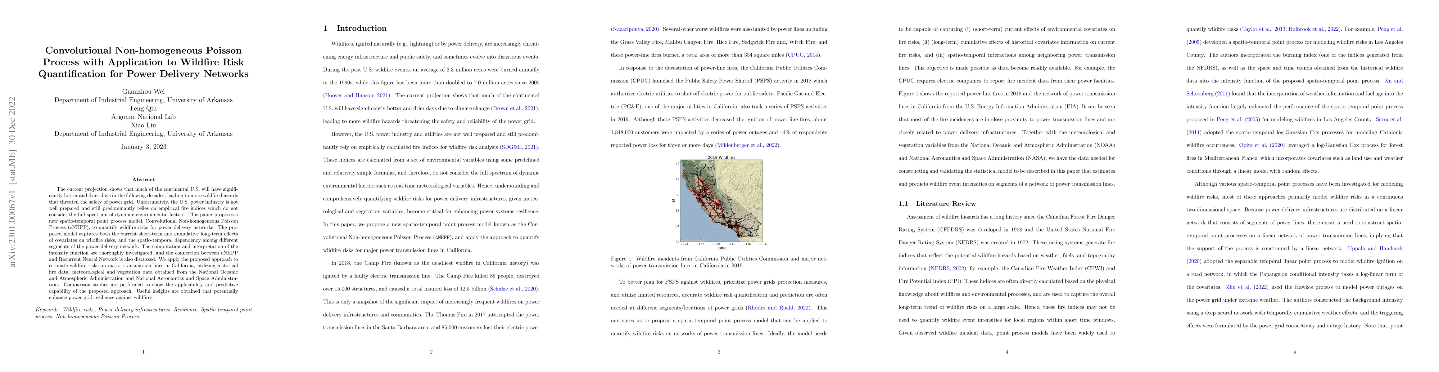 Thumbnail for Convolutional Non-homogeneous Poisson Process with Application to
  Wildfire Risk Quantification for Power Delivery Networks