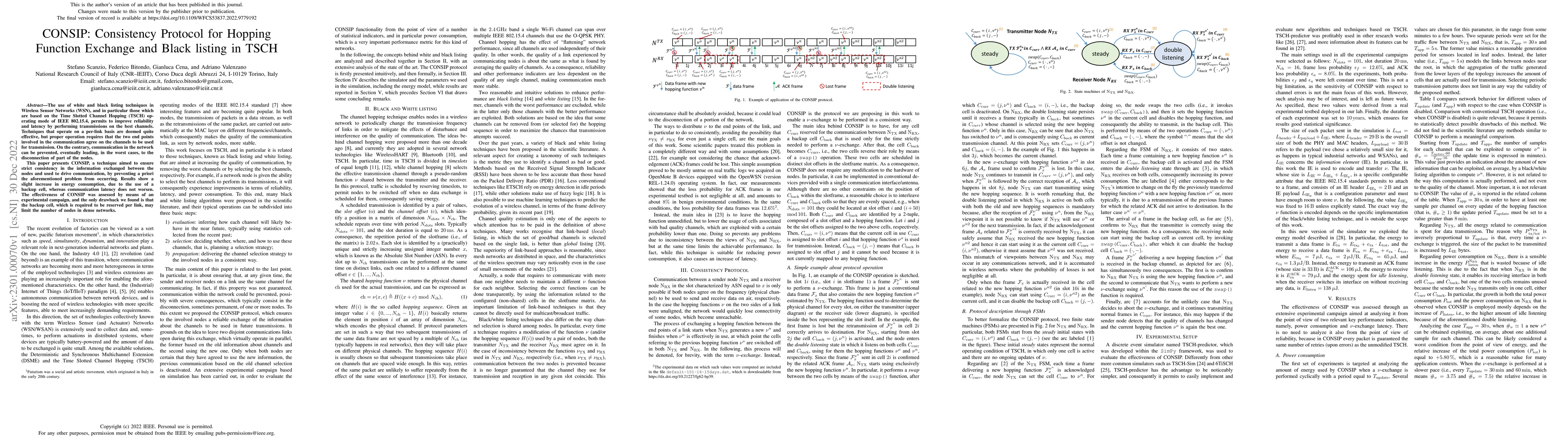 Thumbnail for CONSIP: Consistency Protocol for Hopping Function Exchange and Black
  listing in TSCH