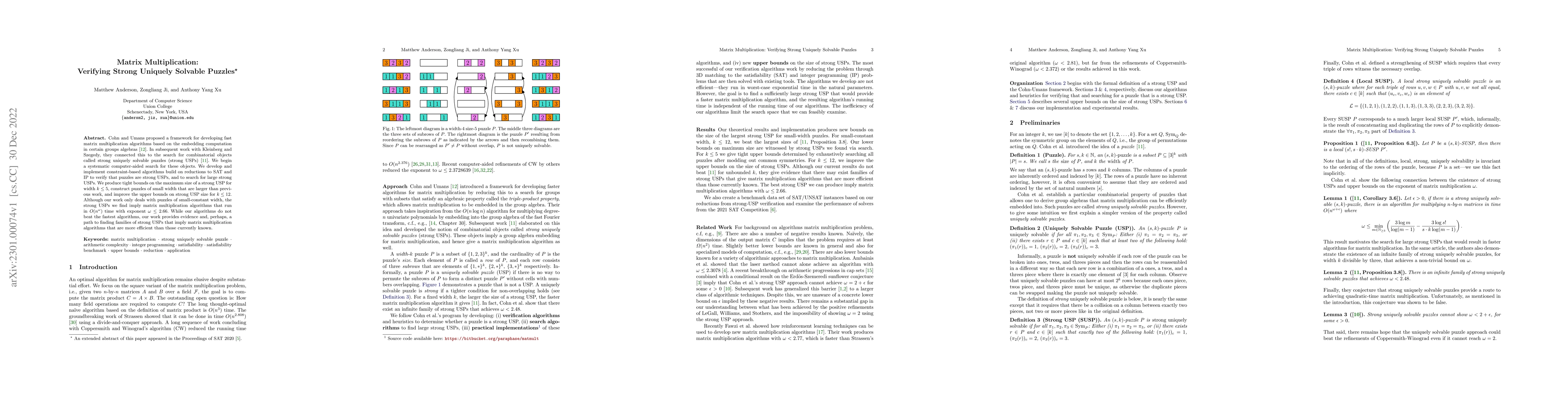 Thumbnail for Matrix Multiplication: Verifying Strong Uniquely Solvable Puzzles