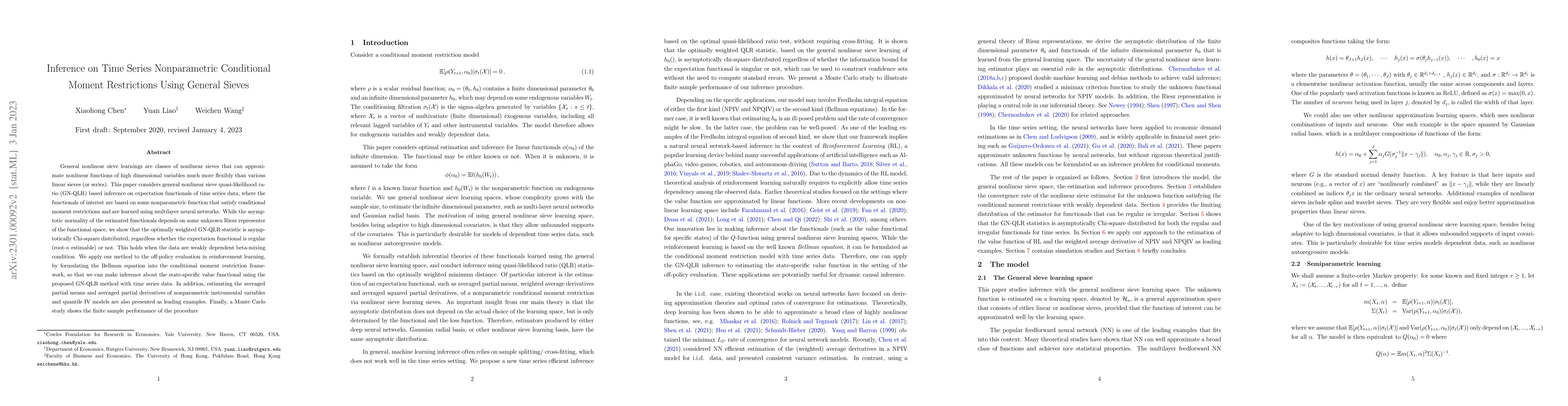 Thumbnail for Inference on Time Series Nonparametric Conditional Moment Restrictions
  Using General Sieves