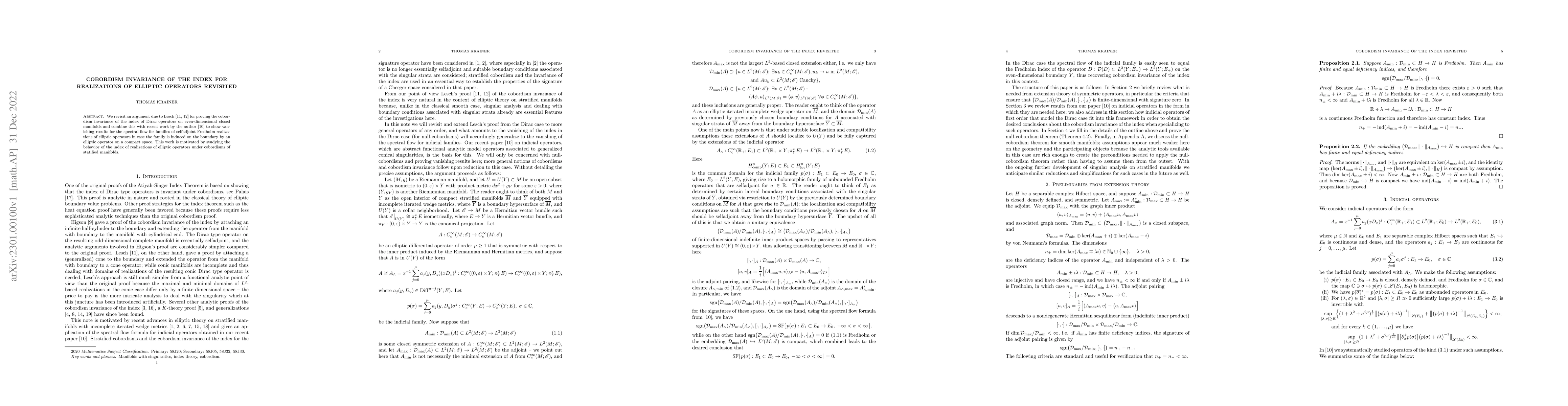 Thumbnail for Cobordism invariance of the index for realizations of elliptic operators
  revisited