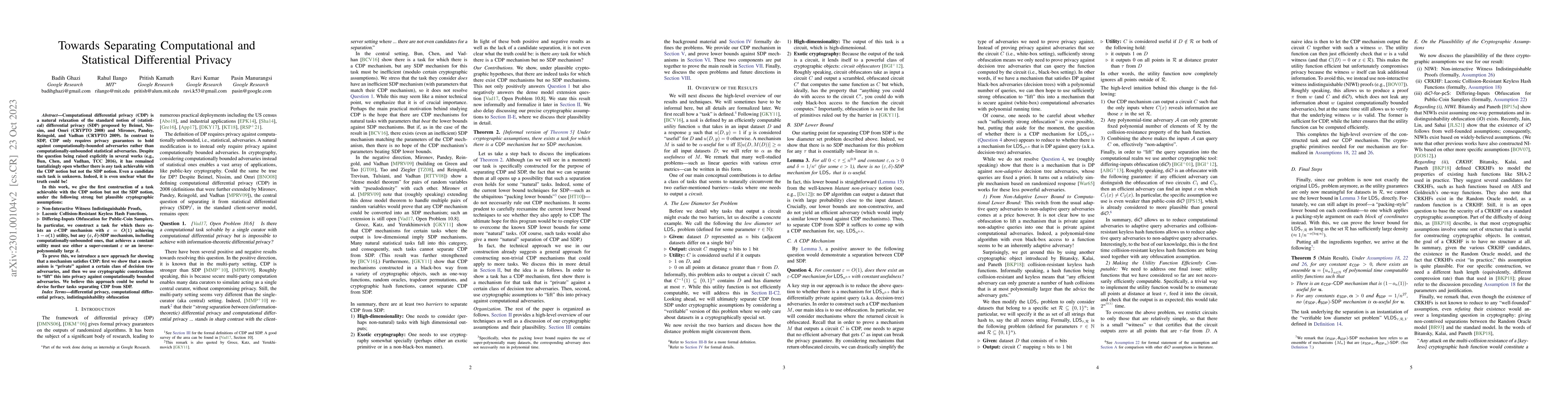 Thumbnail for Towards Separating Computational and Statistical Differential Privacy