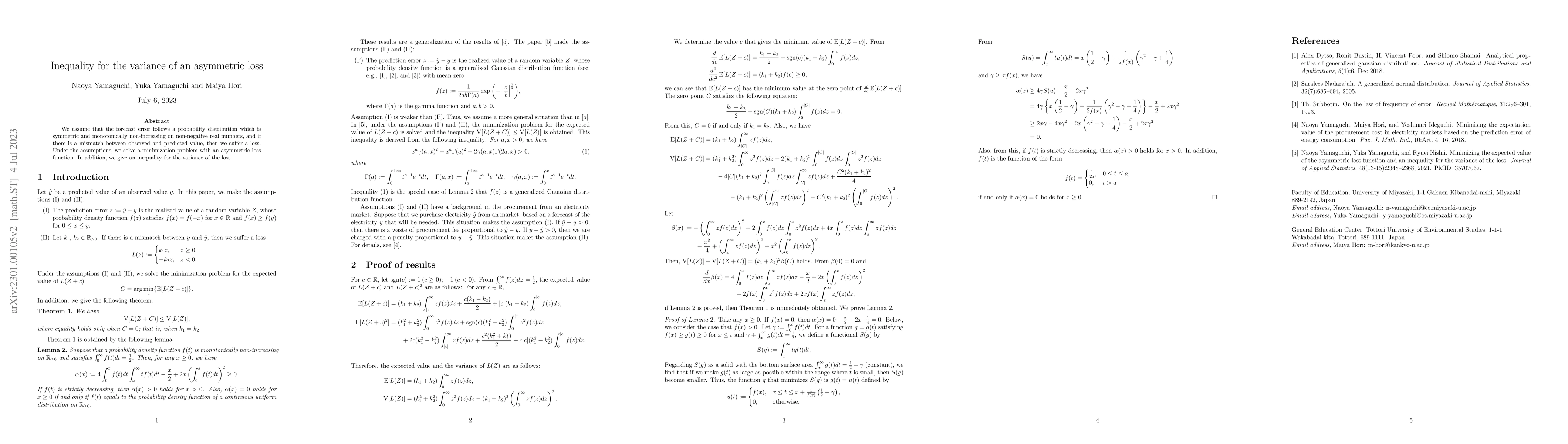 Thumbnail for Inequality for the variance of an asymmetric loss