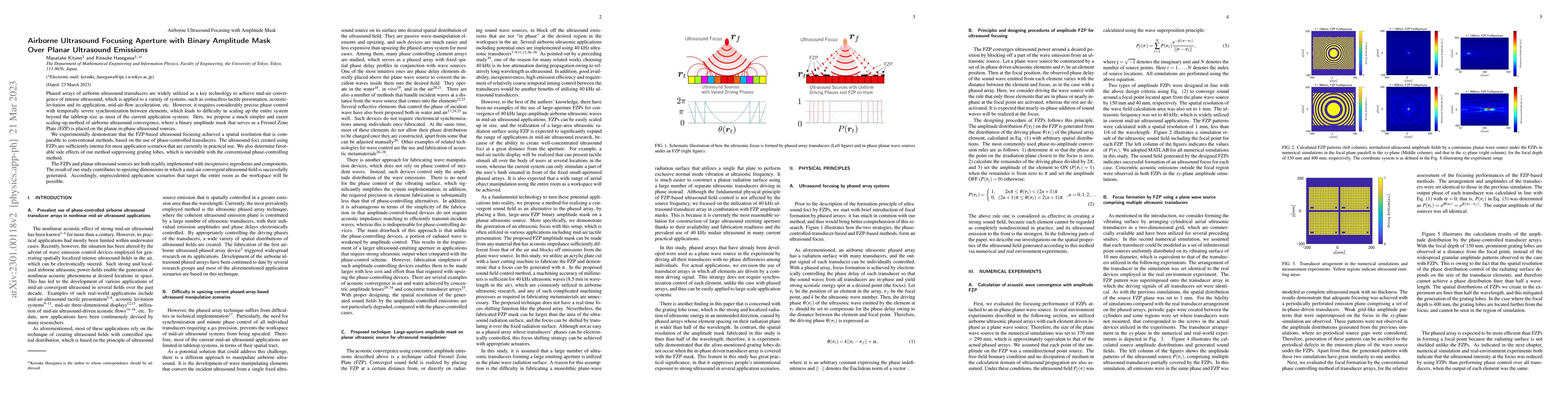 Thumbnail for Airborne Ultrasound Focusing Aperture with Binary Amplitude Mask Over
  Planar Ultrasound Emissions