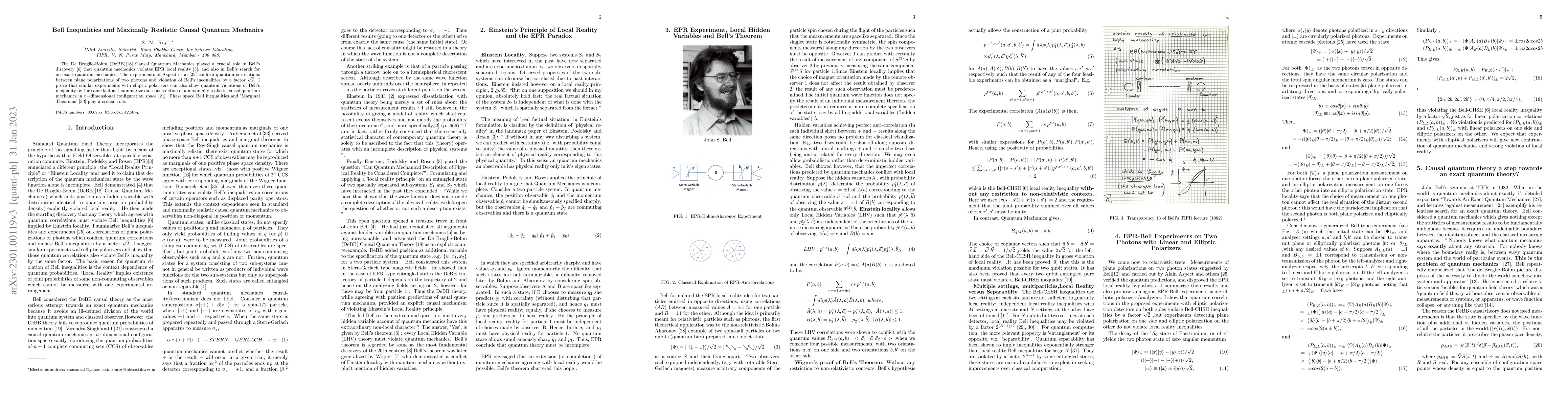 Thumbnail for Bell Inequalities and Maximally Realistic Causal Quantum Mechanics