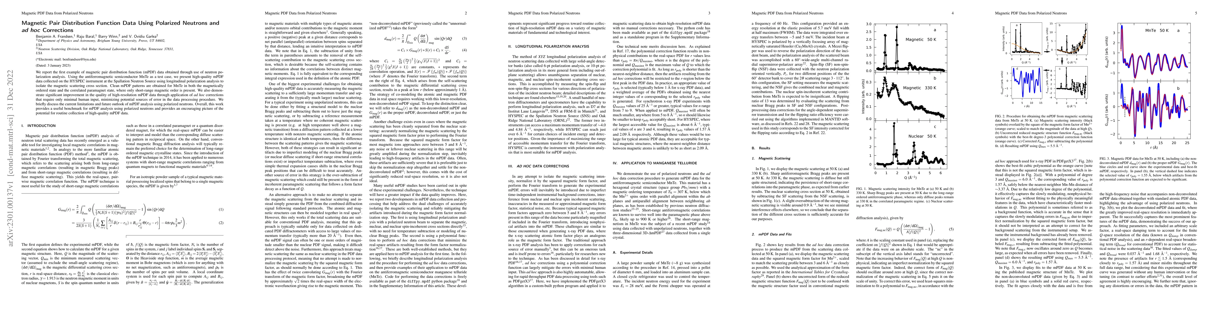 Thumbnail for Magnetic Pair Distribution Function Data Using Polarized Neutrons and ad
  hoc Corrections