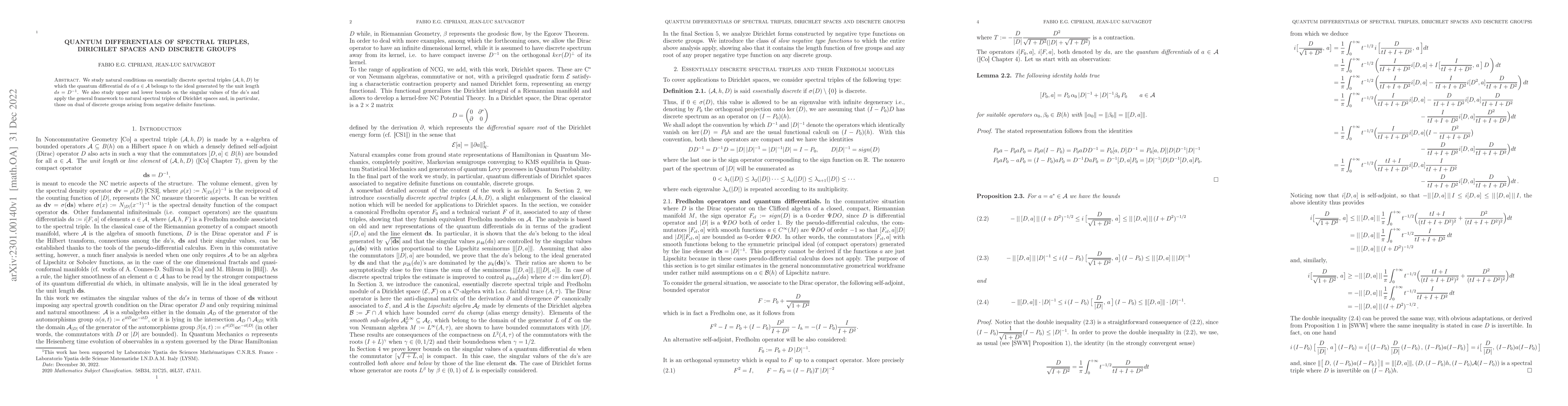 Thumbnail for Quantum differentials of Spectral triples, Dirichlet spaces and discrete
  groups
