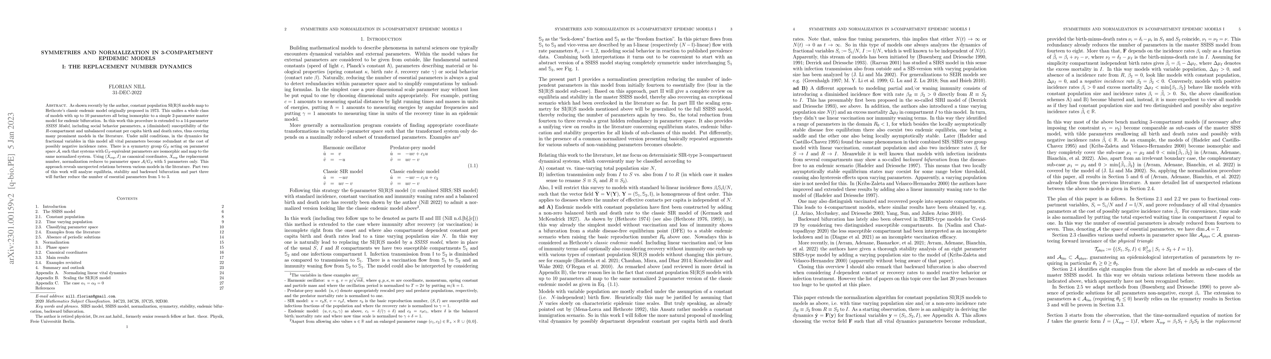 Thumbnail for Symmetries and normalization in 3-compartment epidemic models I: The
  replacement number dynamics