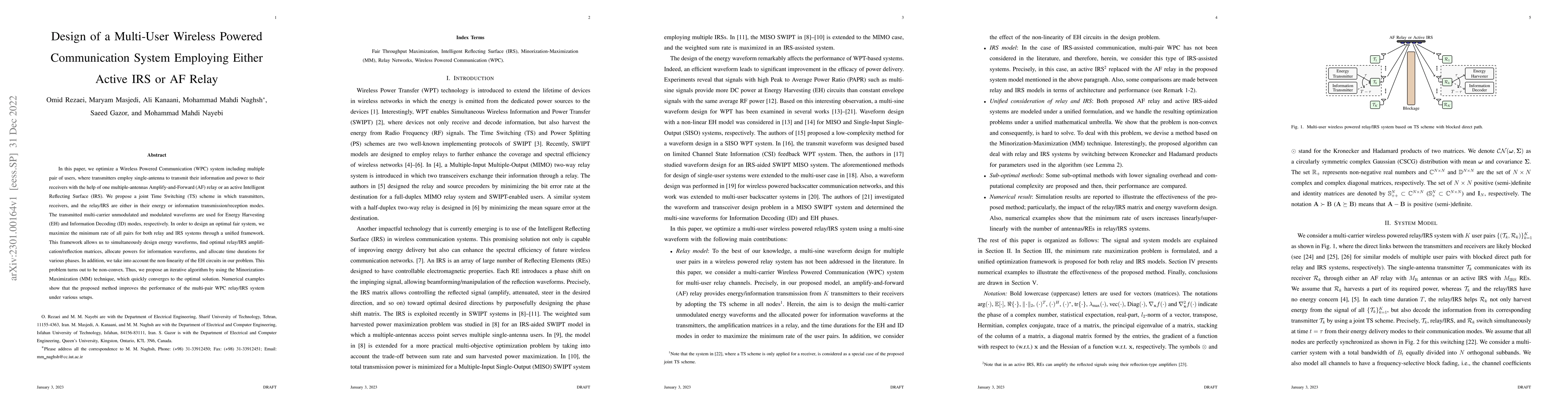Thumbnail for Design of a Multi-User Wireless Powered Communication System Employing
  Either Active IRS or AF Relay