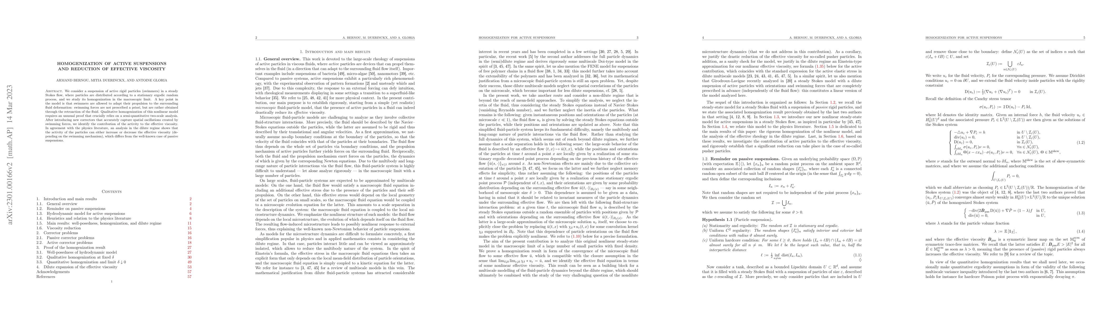 Thumbnail for Homogenization of active suspensions and reduction of effective
  viscosity