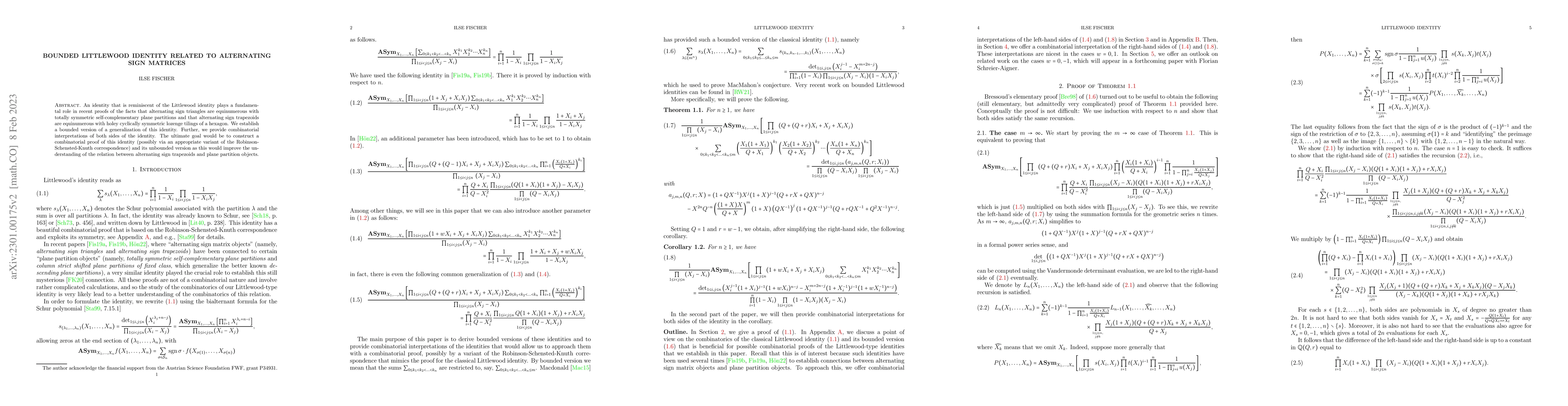 Thumbnail for Bounded Littlewood identity related to alternating sign matrices