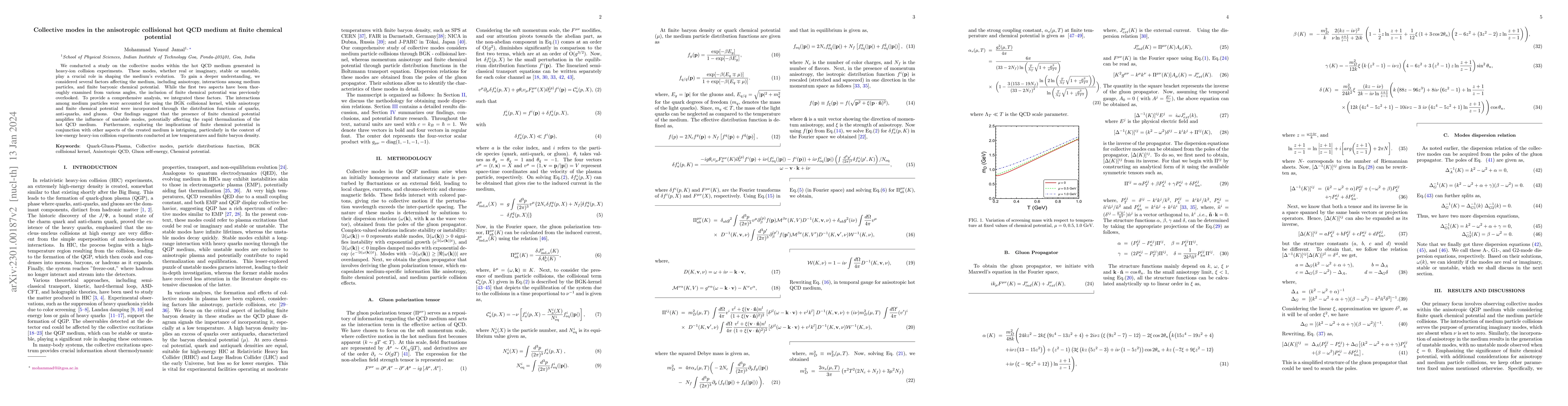 Thumbnail for Collective modes in the anisotropic collisional hot QCD medium at finite
  chemical potential