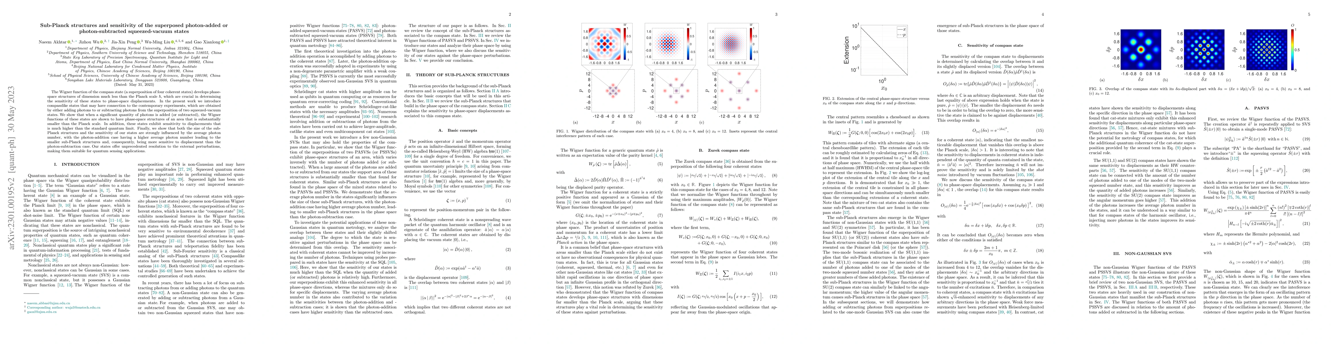 Thumbnail for Sub-Planck structures and sensitivity of the superposed photon-added or
  photon-subtracted squeezed-vacuum states