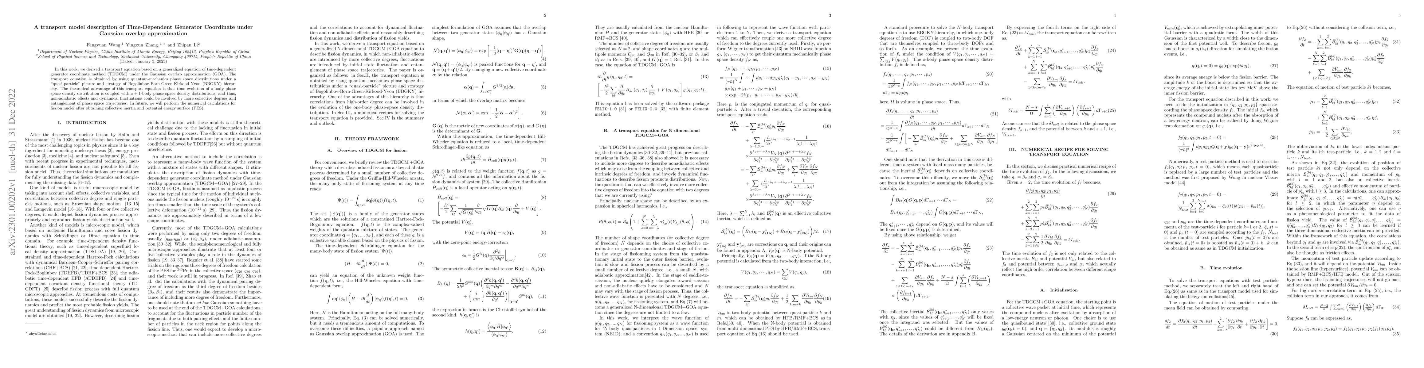Thumbnail for A transport model description of Time-Dependent Generator Coordinate
  under Gaussian overlap approximation