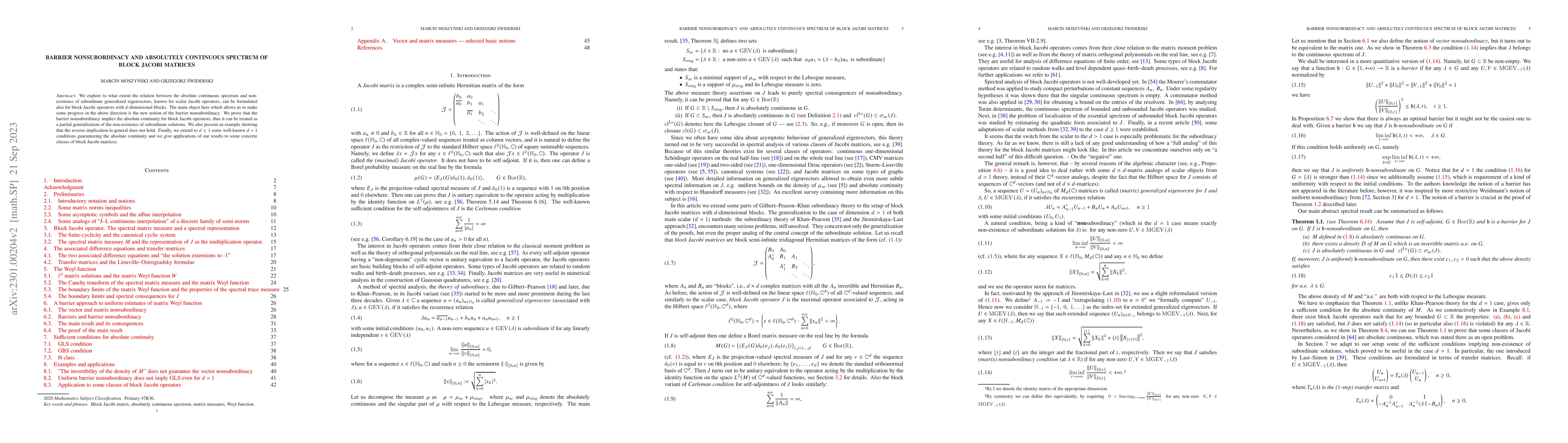 Thumbnail for Barrier nonsubordinacy and absolutely continuous spectrum of block
  Jacobi matrices