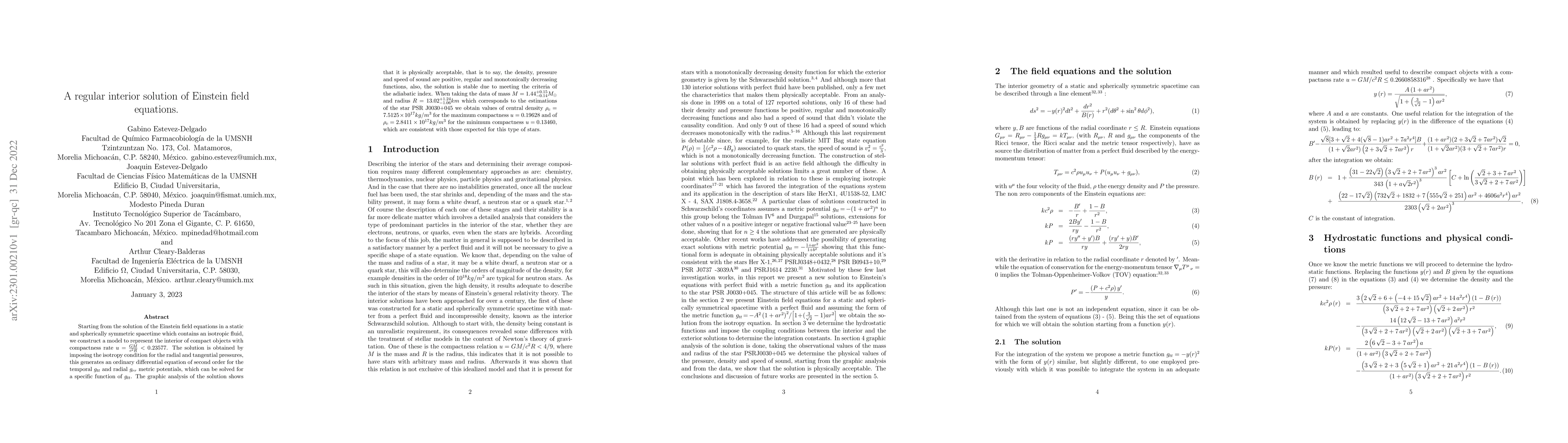 Thumbnail for A regular interior solution of Einstein field equations