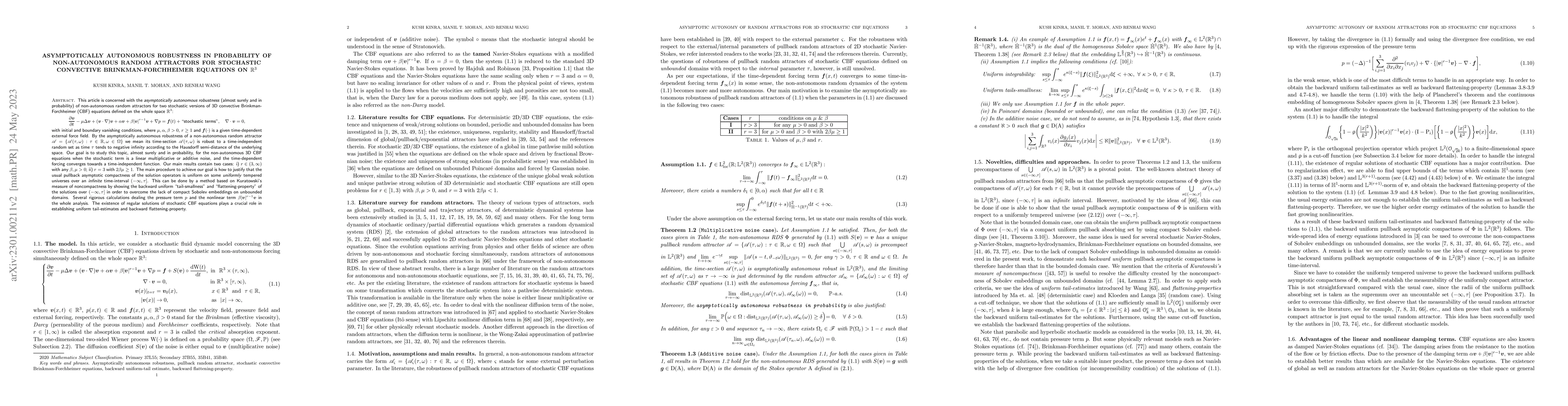 Thumbnail for Asymptotically autonomous robustness in Probability of non-autonomous
  random attractors for stochastic convective Brinkman-Forchheimer equations on
  $\mathbb{R}^3$