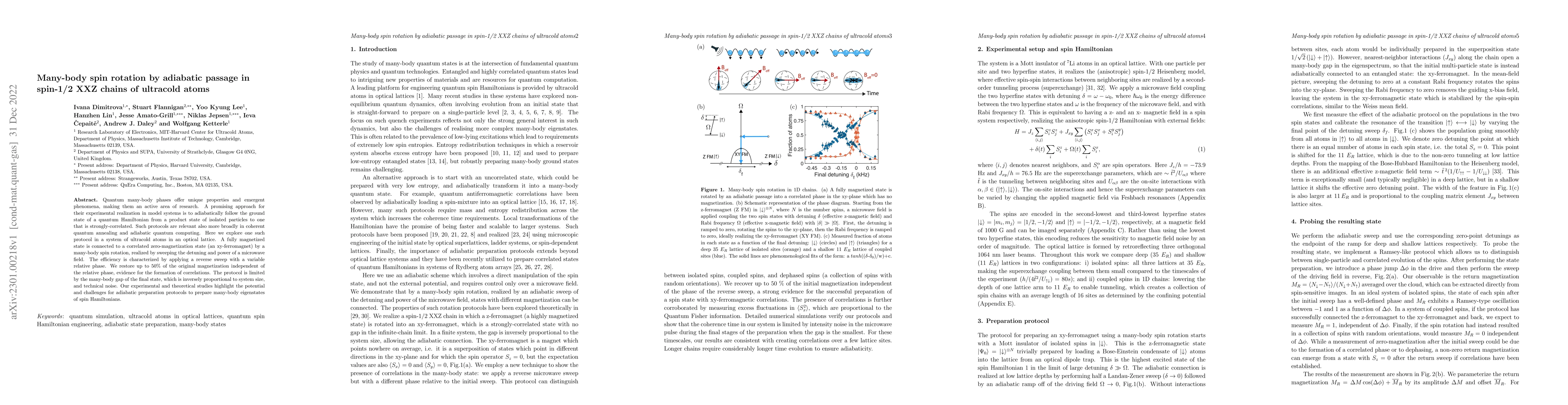 Thumbnail for Many-body spin rotation by adiabatic passage in spin-1/2 XXZ chains of
  ultracold atoms