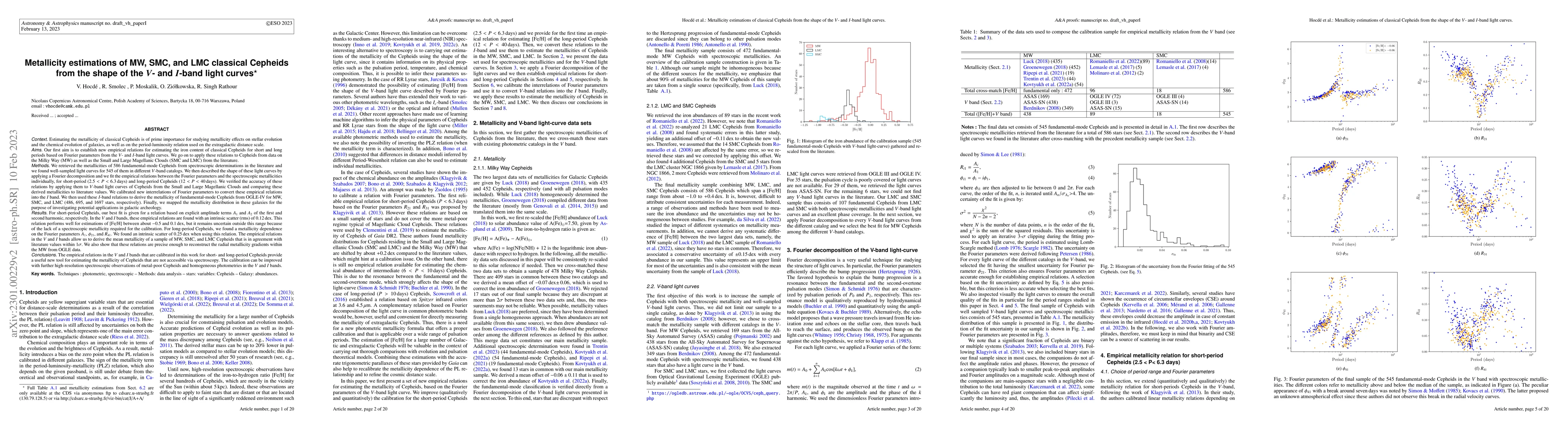 Thumbnail for Metallicity estimation of MW, SMC and LMC classical Cepheids from the
  shape of the $V$- and $I$-band light curves