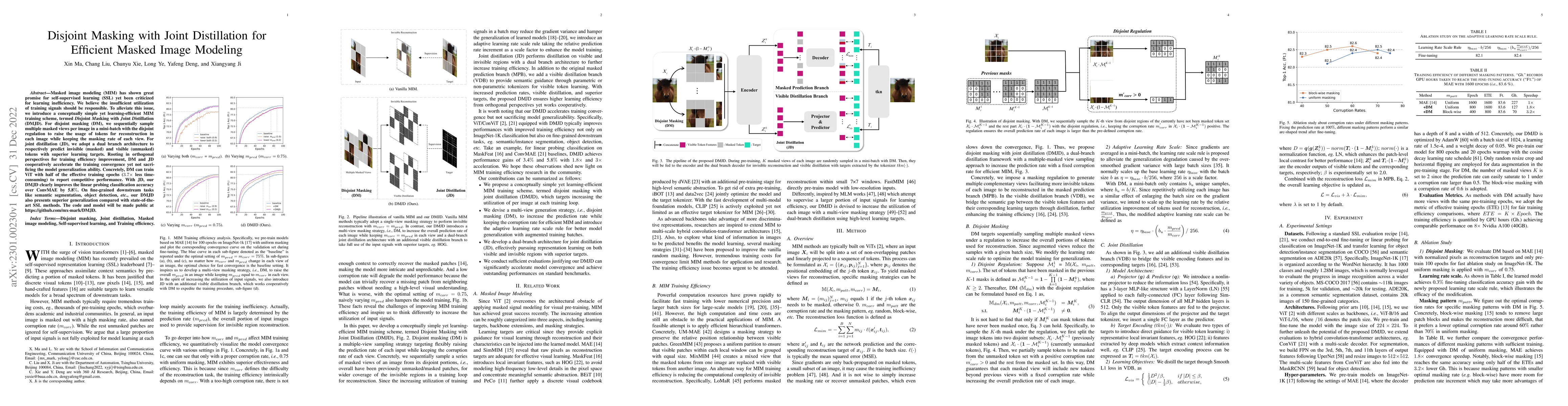 Thumbnail for Disjoint Masking with Joint Distillation for Efficient Masked Image
  Modeling