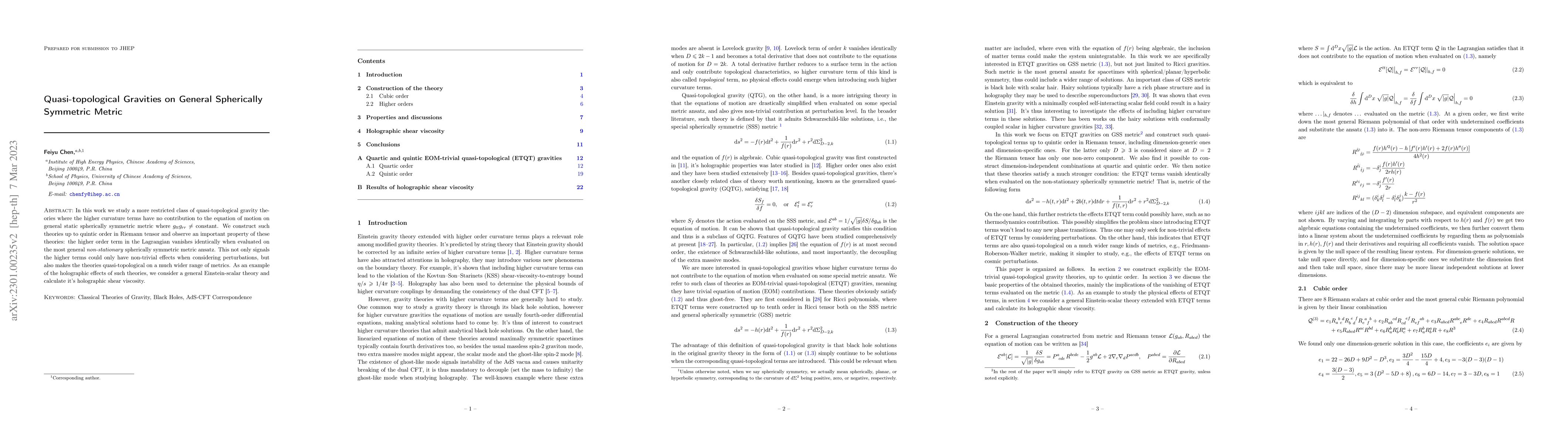 Thumbnail for Quasi-topological Gravities on General Spherically Symmetric Metric