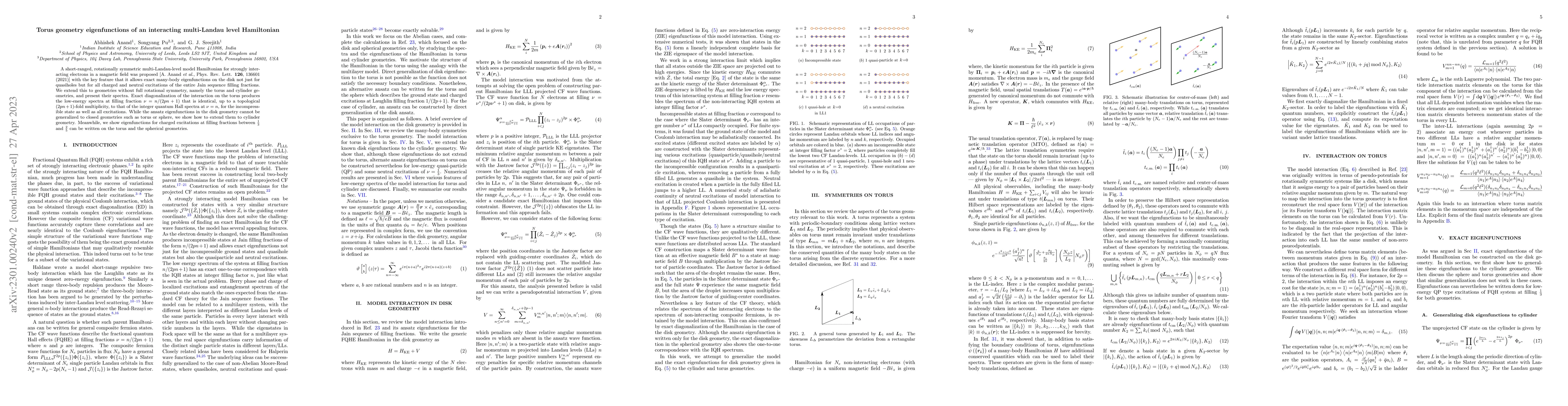 Thumbnail for Torus geometry eigenfunctions of an interacting multi-Landau level
  Hamiltonian