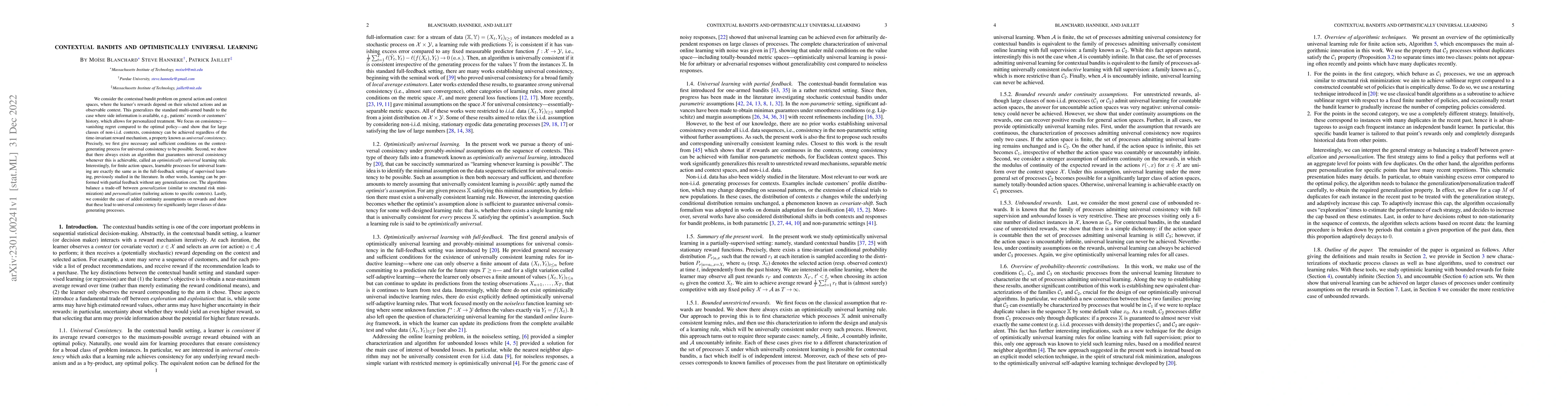Thumbnail for Contextual Bandits and Optimistically Universal Learning