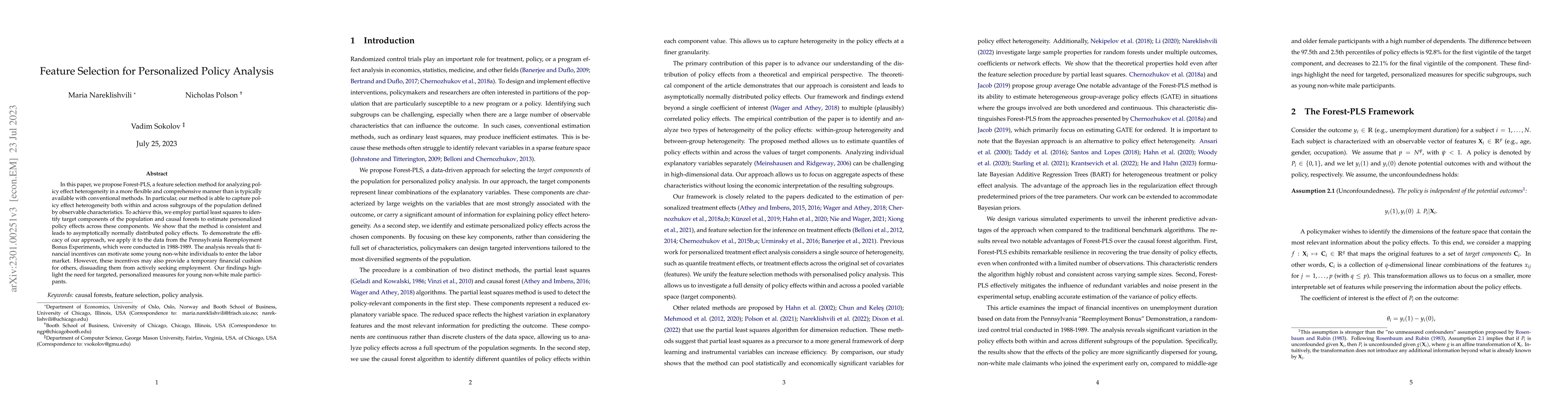 Thumbnail for Feature Selection for Personalized Policy Analysis