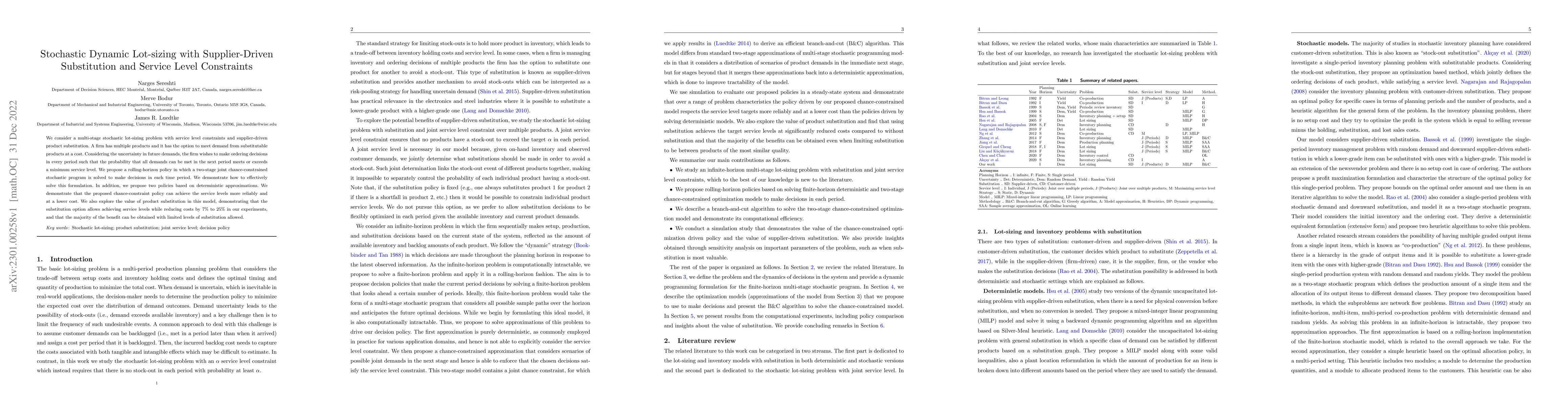 Thumbnail for Stochastic Dynamic Lot-sizing with Supplier-Driven Substitution and
  Service Level Constraints