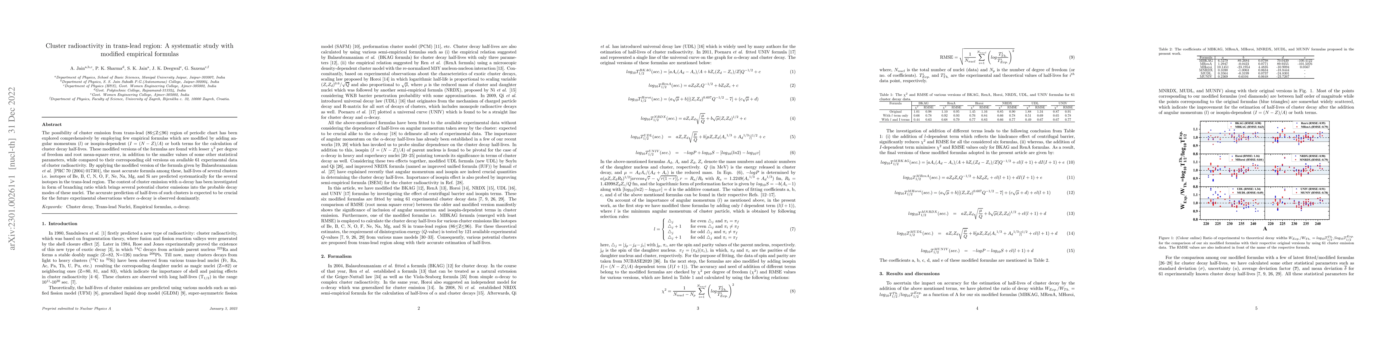 Thumbnail for Cluster radioactivity in trans-lead region: A systematic study with
  modified empirical formulas