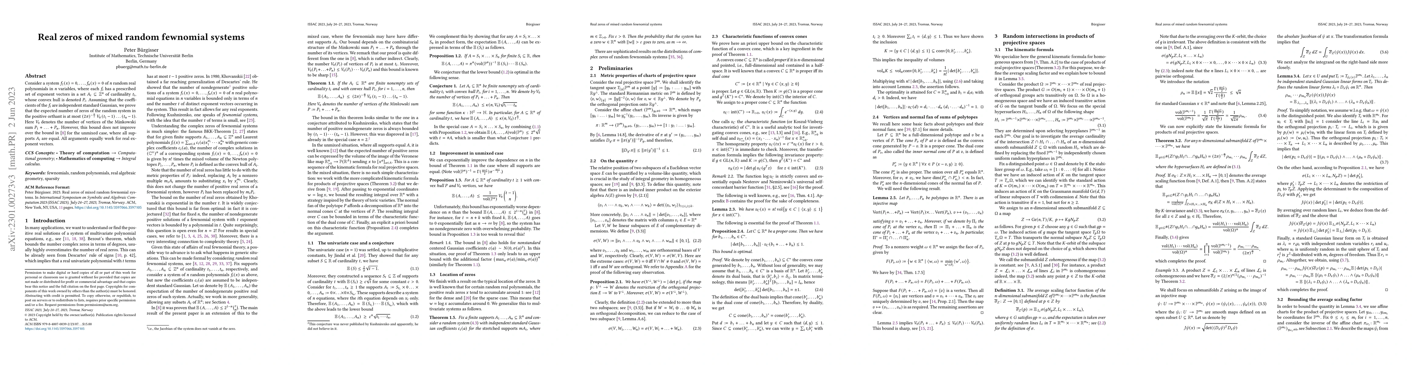 Thumbnail for Real zeros of mixed random fewnomial systems