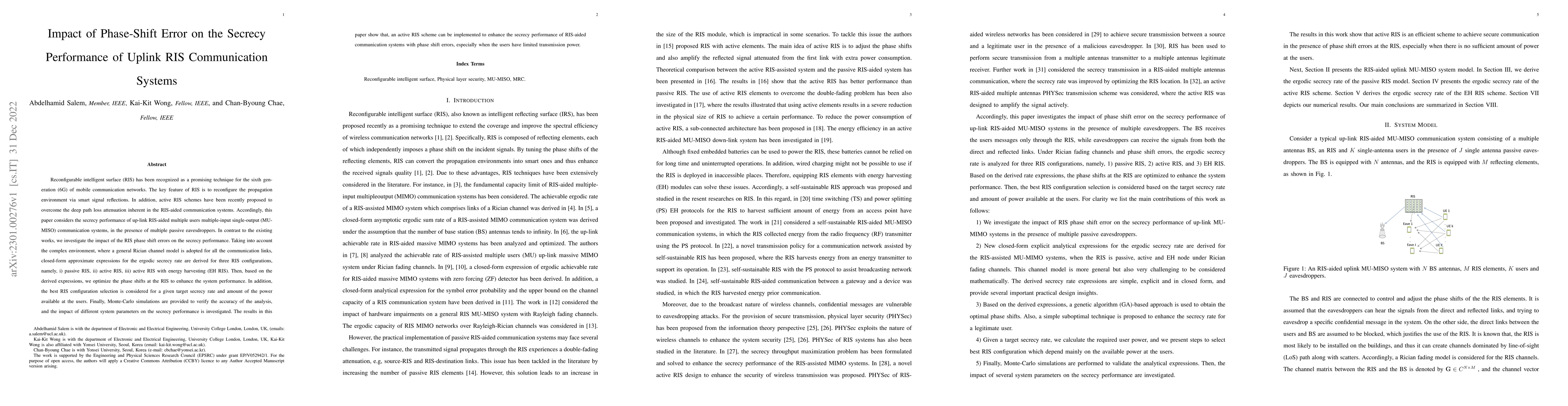 Thumbnail for Impact of Phase-Shift Error on the Secrecy Performance of Uplink RIS
  Communication Systems
