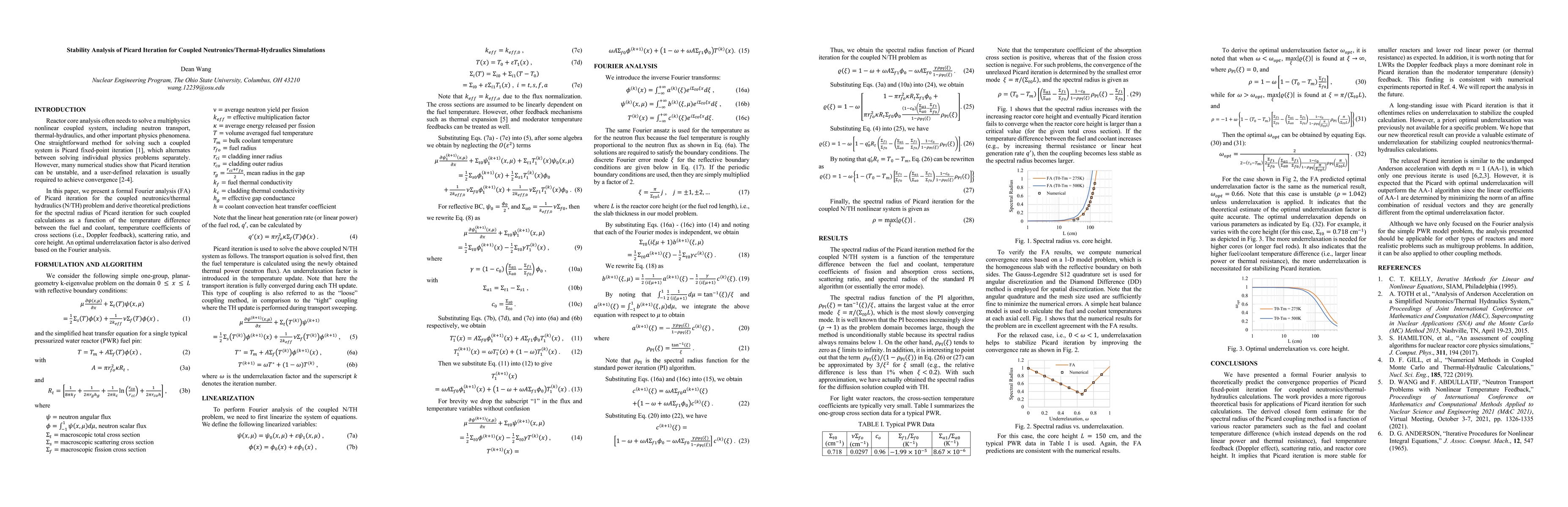 Thumbnail for Stability Analysis of Picard Iteration for Coupled
  Neutronics/Thermal-Hydraulics Simulations