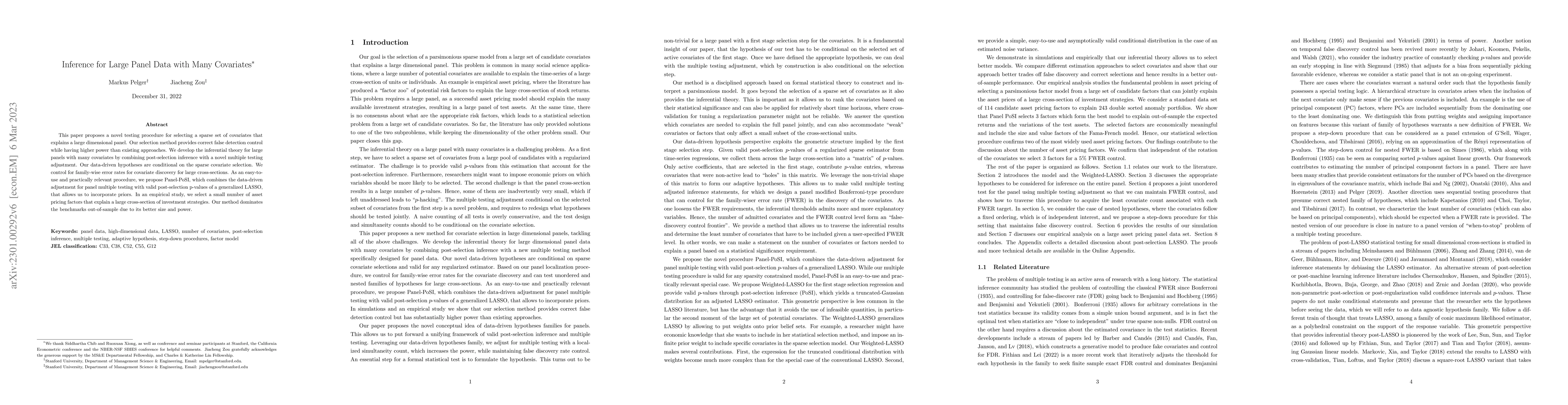 Thumbnail for Inference for Large Panel Data with Many Covariates