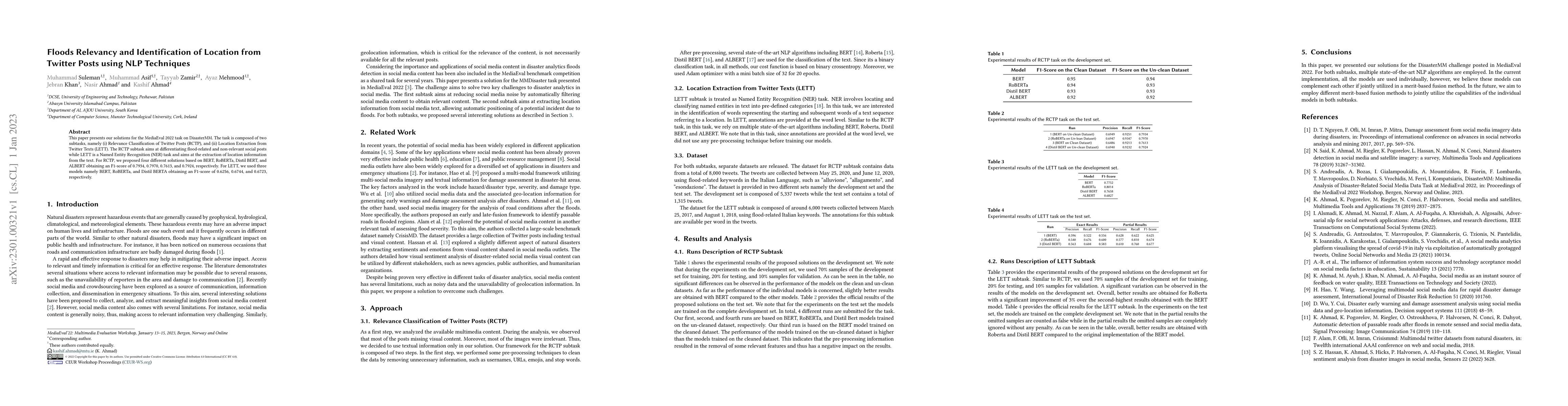 Thumbnail for Floods Relevancy and Identification of Location from Twitter Posts using
  NLP Techniques