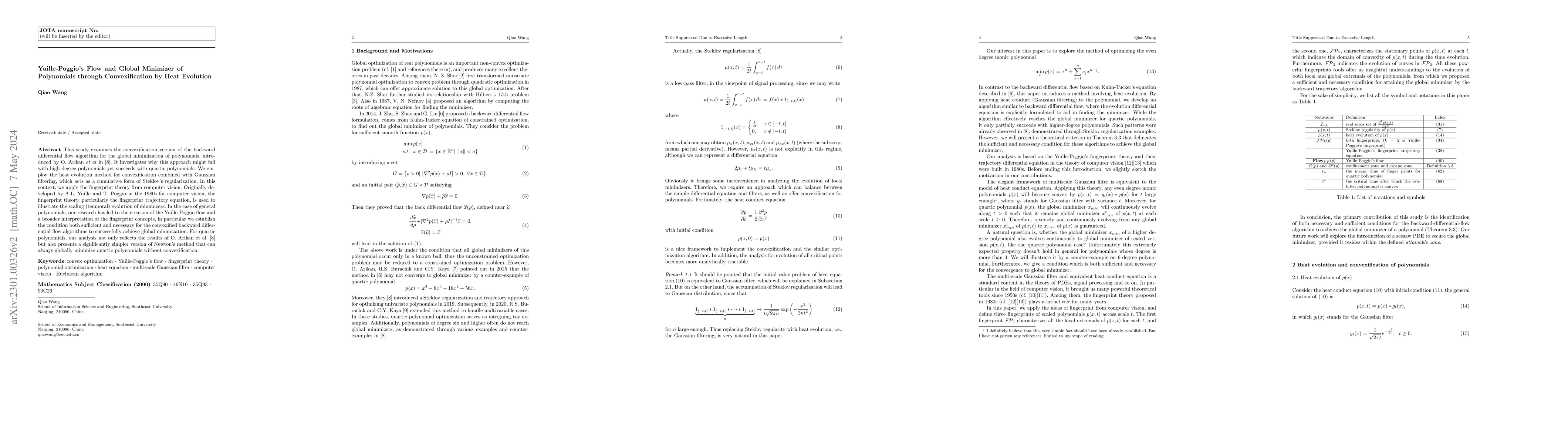 Thumbnail for Yuille-Poggio's Flow and Global Minimizer of Polynomials through
  Convexification by Heat Evolution