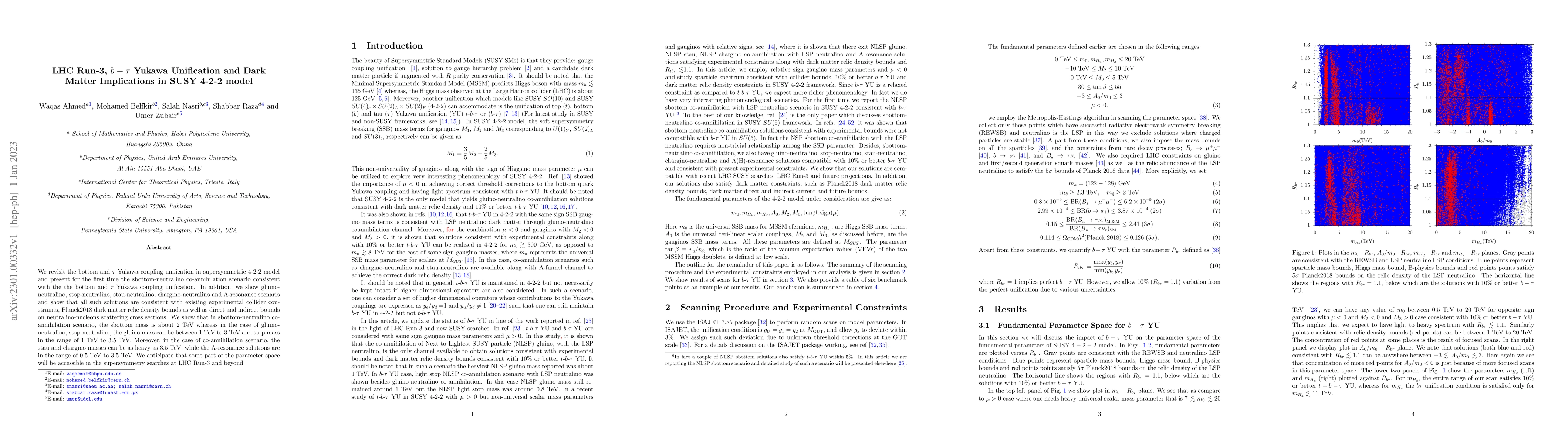 Thumbnail for LHC Run-3, $b-\tau$ Yukawa Unification and Dark Matter Implications in
  SUSY 4-2-2 model