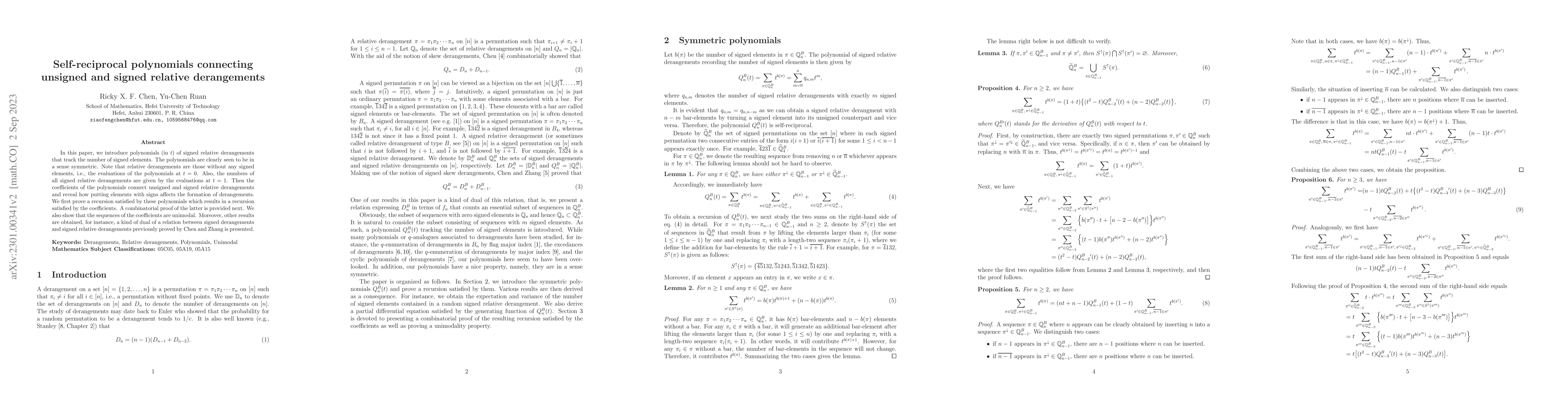 Thumbnail for Self-reciprocal polynomials connecting unsigned and signed relative
  derangements