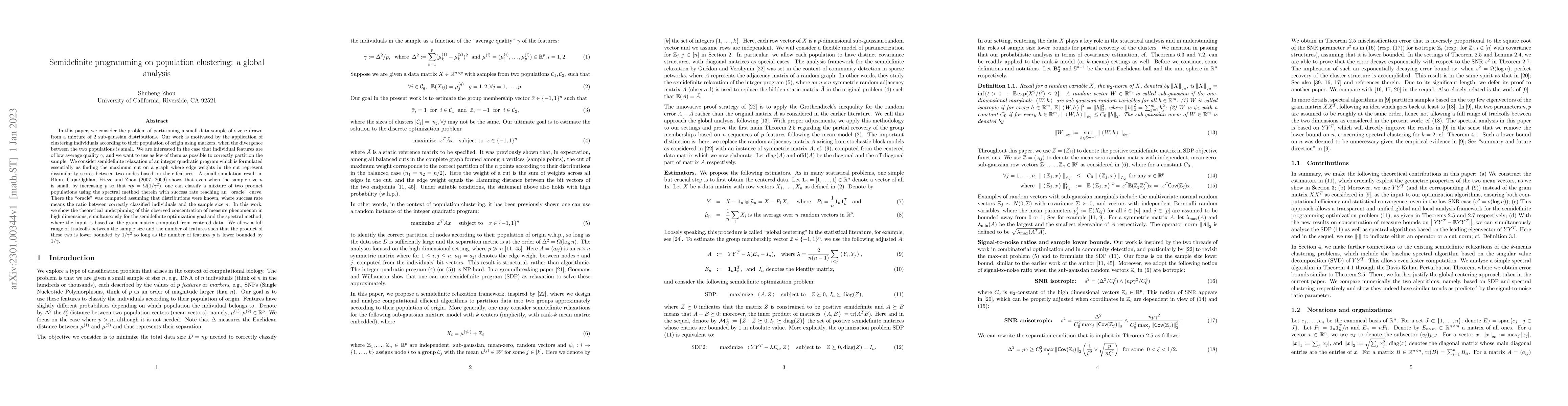 Thumbnail for Semidefinite programming on population clustering: a global analysis