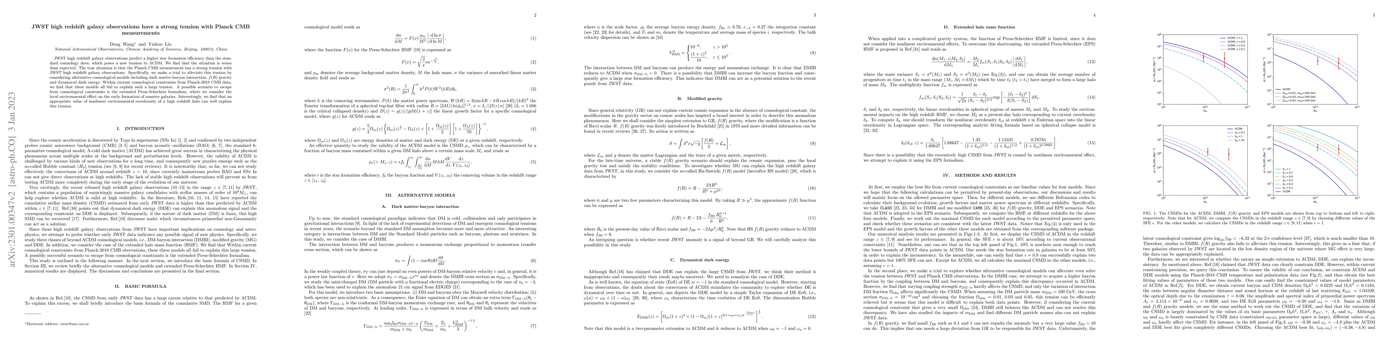 Thumbnail for JWST high redshift galaxy observations have a strong tension with Planck
  CMB measurements