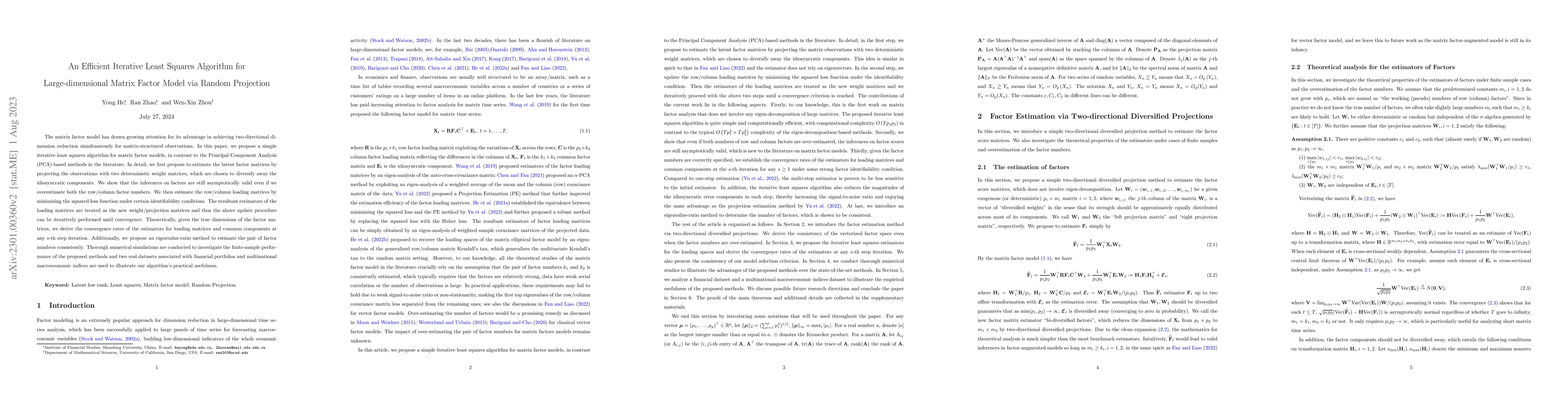 Thumbnail for An Efficient Iterative Least Squares Algorithm for Large-dimensional
  Matrix Factor Model via Random Projection