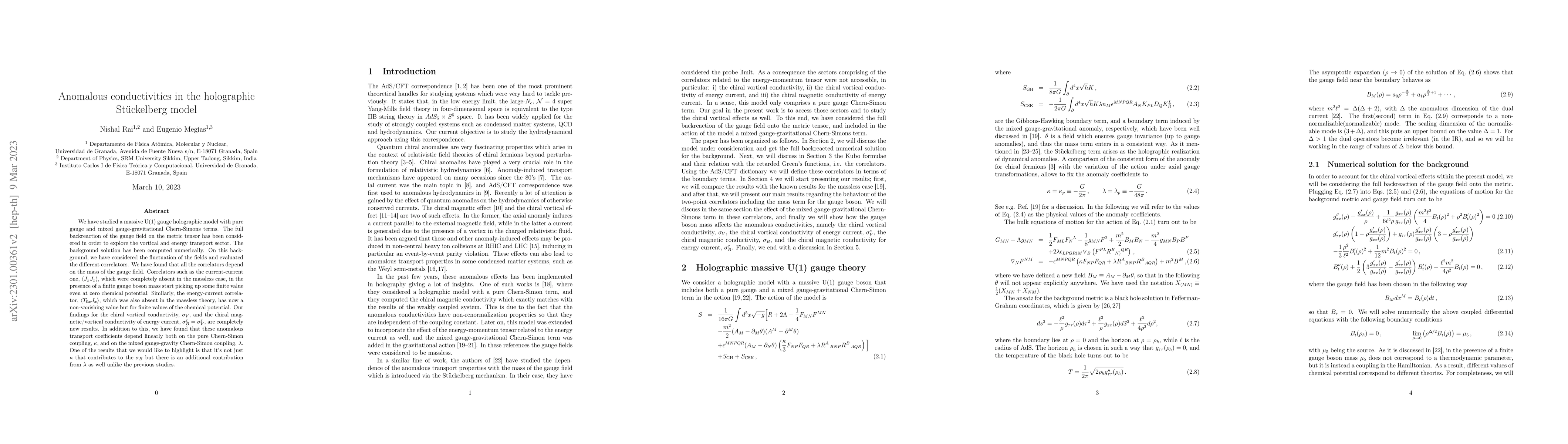 Thumbnail for Anomalous conductivities in the holographic Stuckelberg model