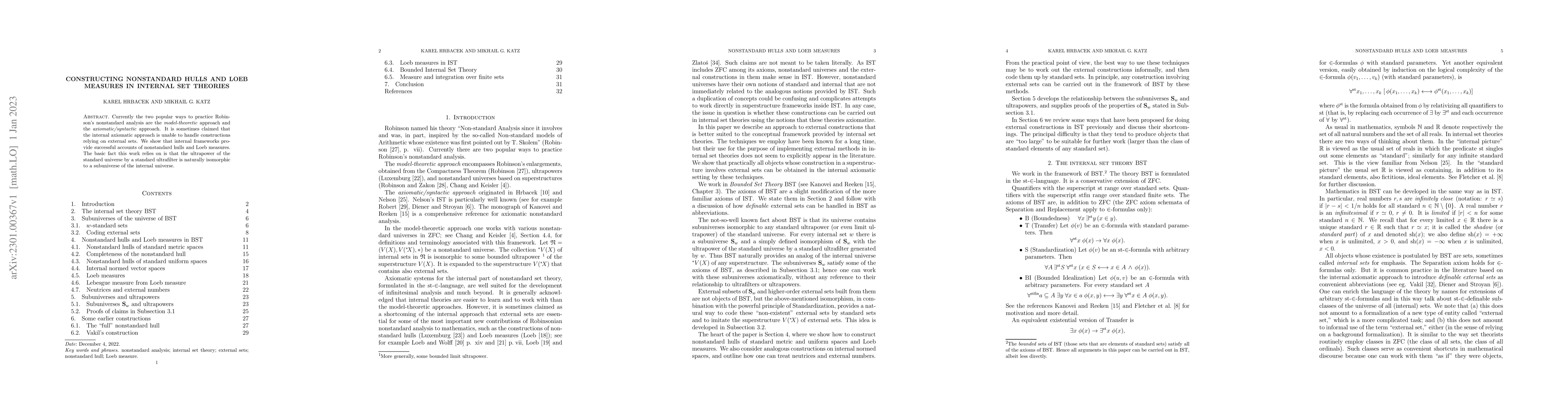 Thumbnail for Constructing nonstandard hulls and Loeb measures in internal set
  theories